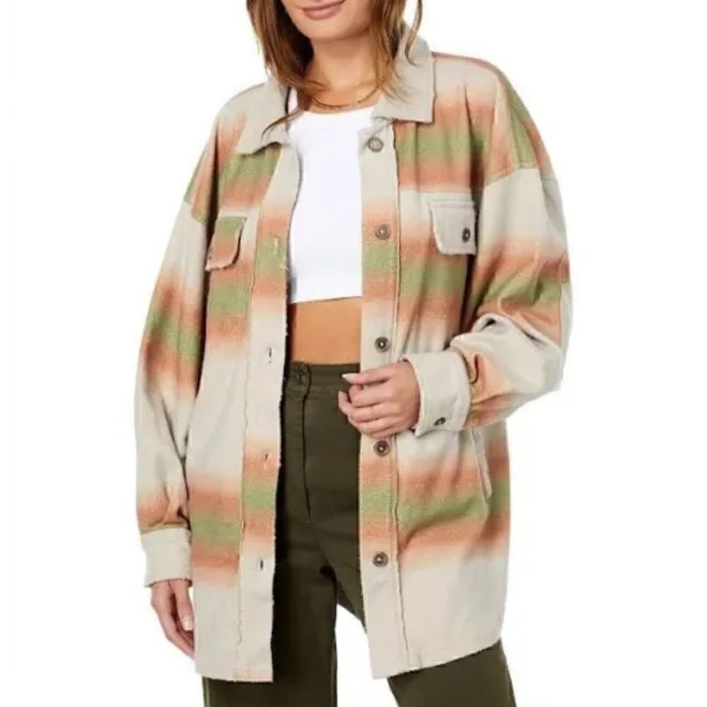 NWT Free People Ruby Shacket Jacket Distressed Oversized L Elbow Patches Cozy